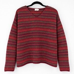 ALPS Textured Knit Sweater Women XL Red Multi Southwestern 90s Vintage Nordic